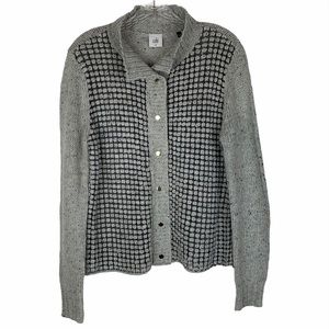 CABI Square Stitch Cardigan Sweater Gray Black MD